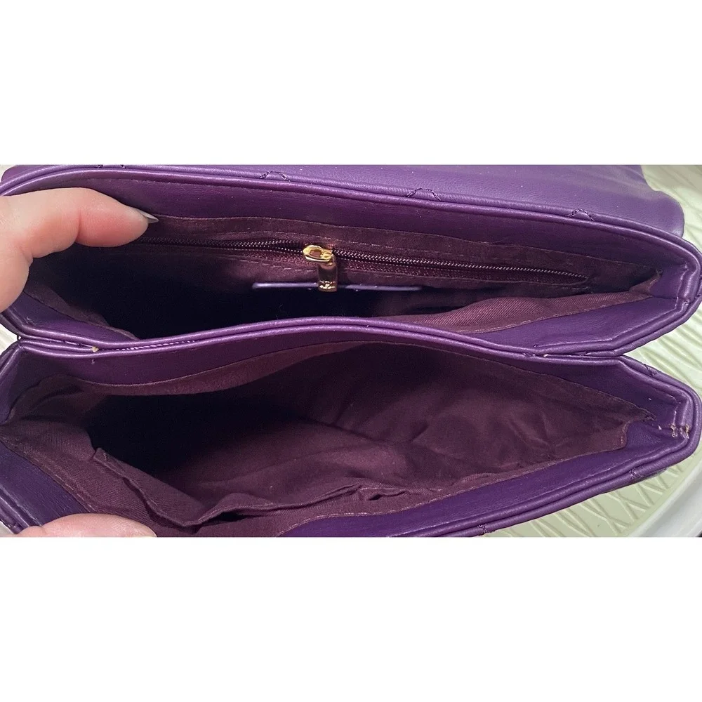 Badgley Mischka Women Vegan Leather Purple Quilt Crossbody Purse NWT $129-6x9x3